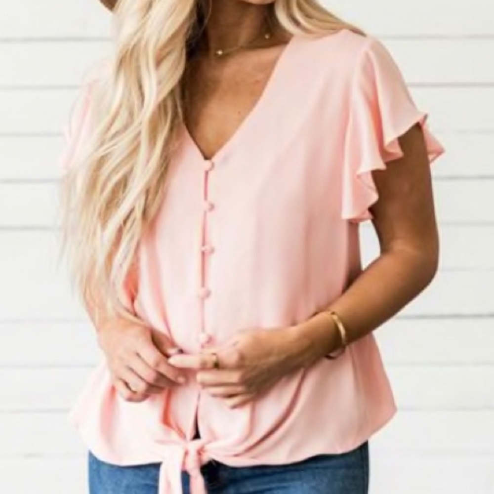 Blush Button Tie Top